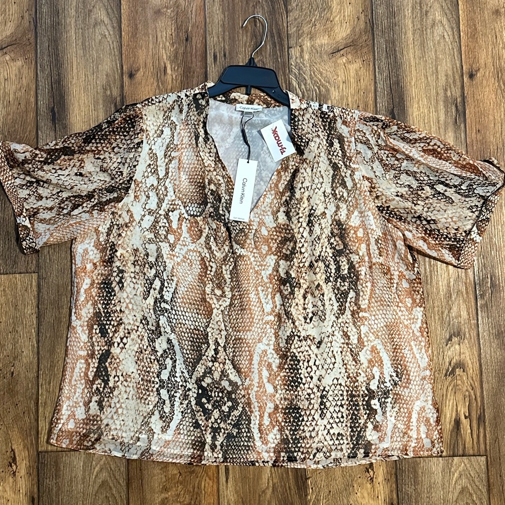 Calvin Klein Brown/tan Snake Print Women's Blouse size 2X